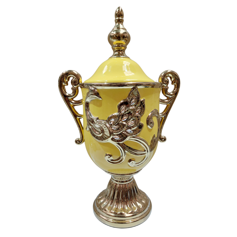 Tibor/Trofeo Porcelana 54 x 31 cm Pavo Real (Amarillo con dorado) 22 in